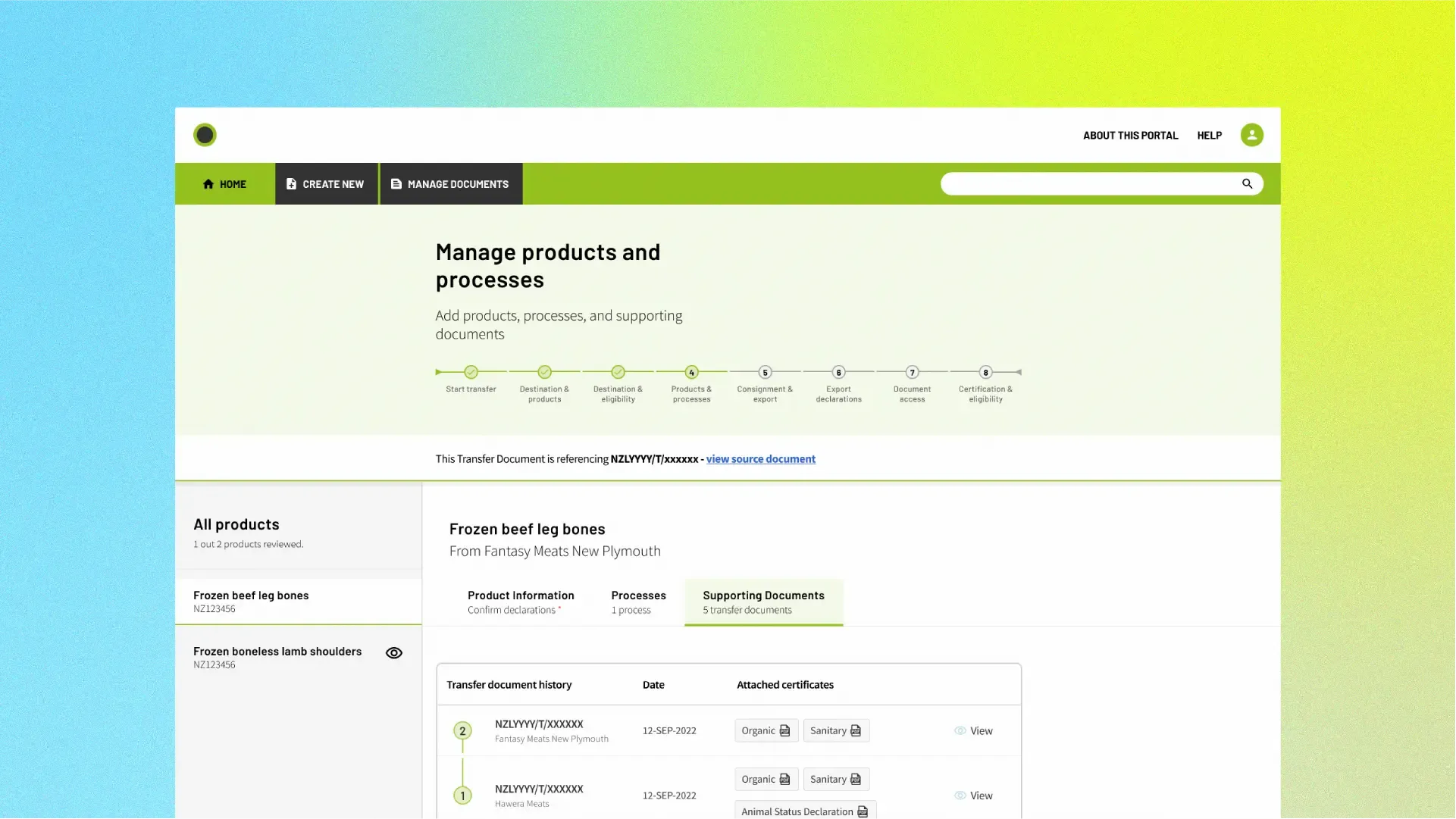 Wireframe screen showcasing access to key export information