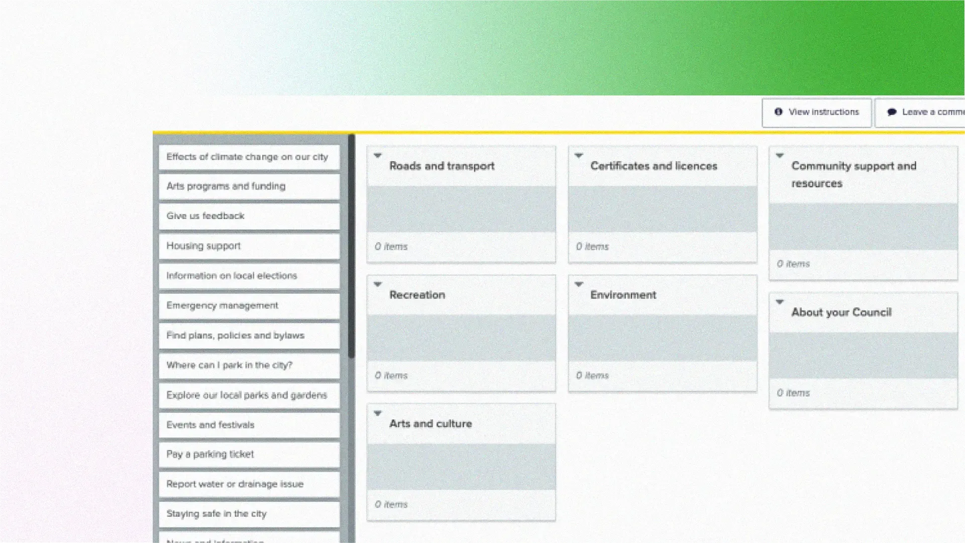 Screenshot showing cards to be sorted into categories