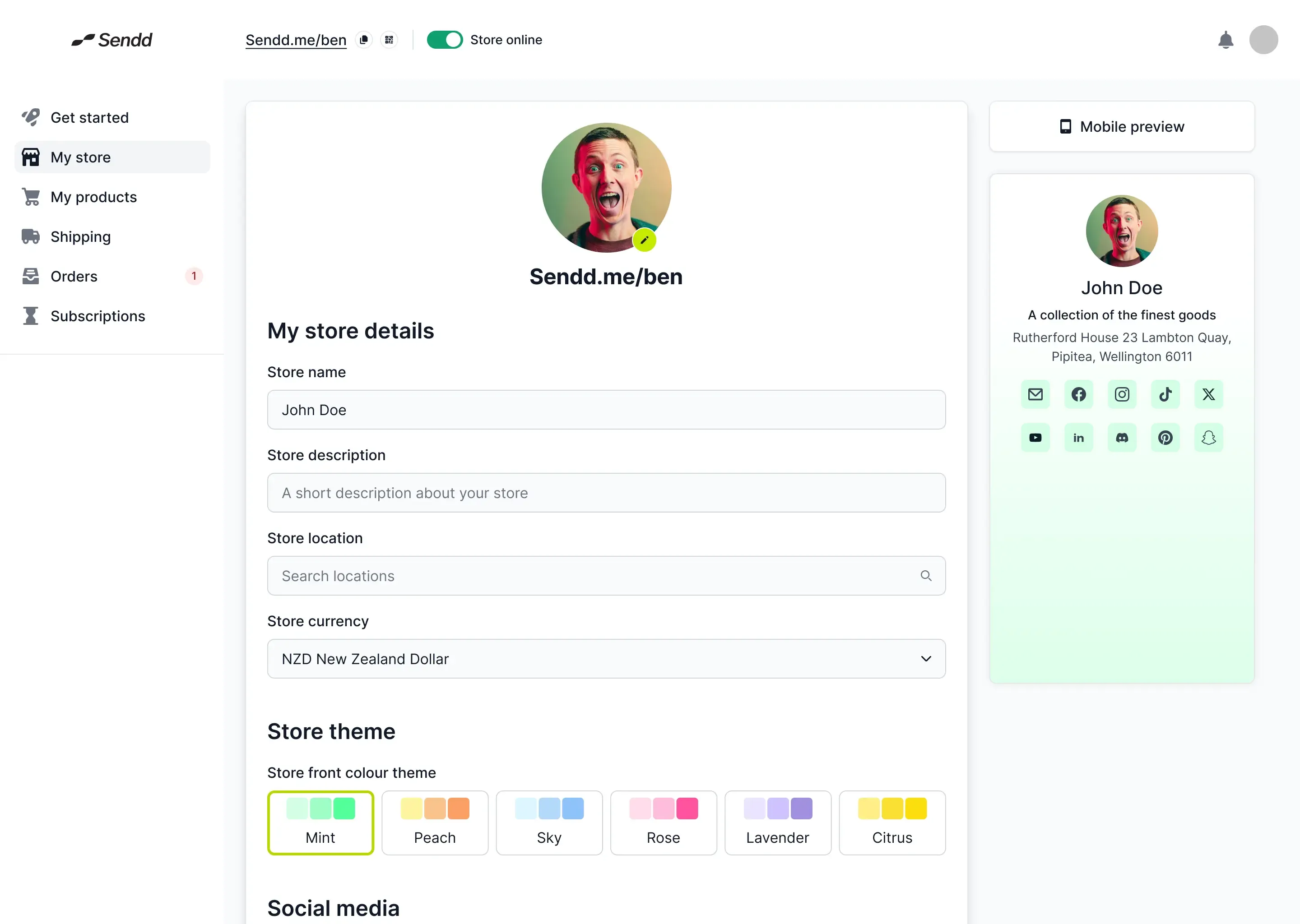 A wireframe screen of store setup page when you can customise the layout of your store pages