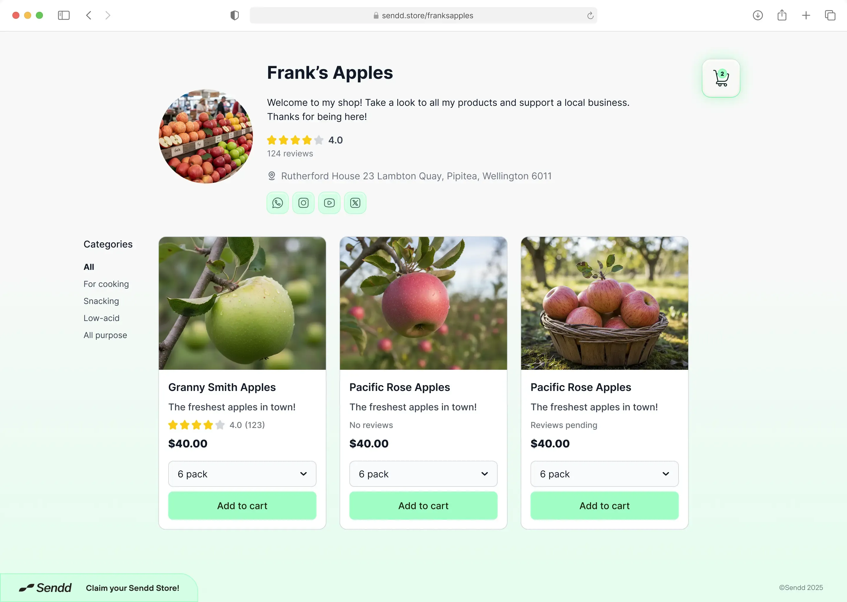 Wireframe screen showing the store landing page